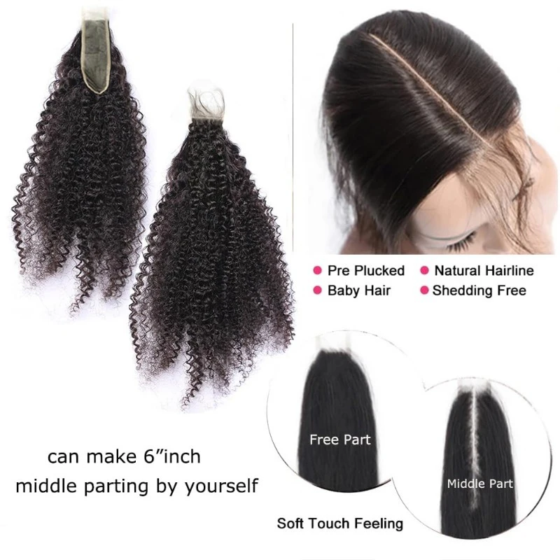 Afro Kinky Curly 2x6 Lace Closure Human Hair for Women Brazilian Remy Hair Afro Curly Transparent Lace Closure