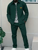 Nouvel ensemble décontracté 2 pièces pour homme 2026 – Survêtement d'automne en tricot gaufré couleur unie avec veste à col revers boutonnée et poches, et pantalon long 3