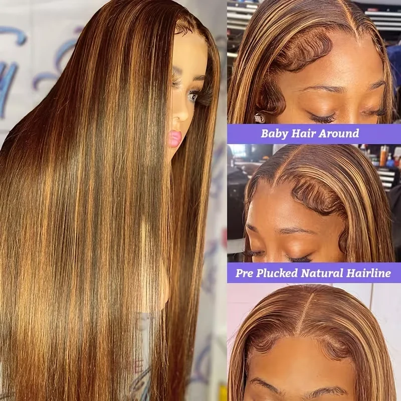 P4/27 Highlight Straight Human Hair Wigs 13x6 Hd Lace Frontal Wig 220 Density Brazilian Human Hair 13x4 Lace Front Wig For Women 4