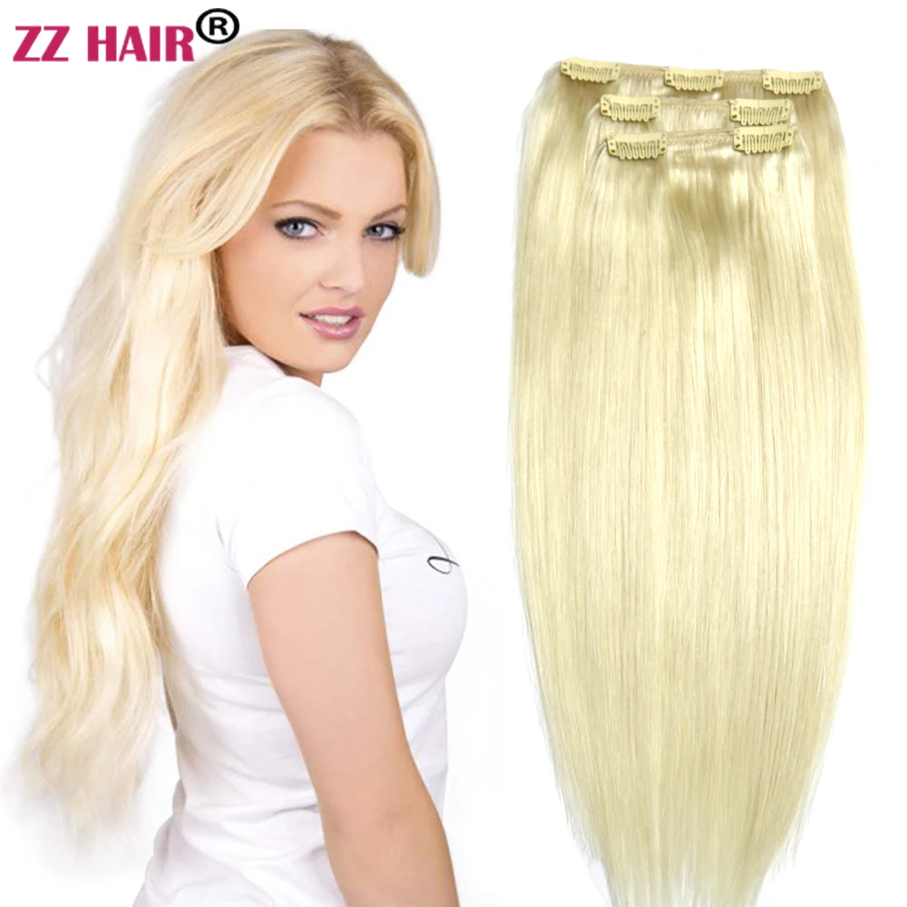 ZZHAIR 16"-28" Human Remy Hair Extensions Clips-in 60g-200g Three Pieces 3pcs Set 1x15cm 2x10cm Natural Straight