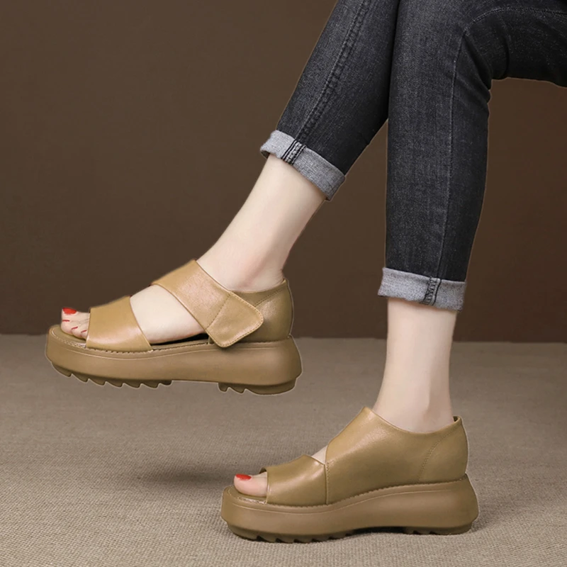 summer new wedge heel open toe casual luxury designer shoes sandals women's handmade re...