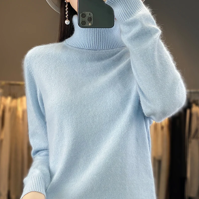 

Women's mink fur cashmere pullover, high collar, long sleeved, spring autumn fashionable and warm sweater luxurious women's top