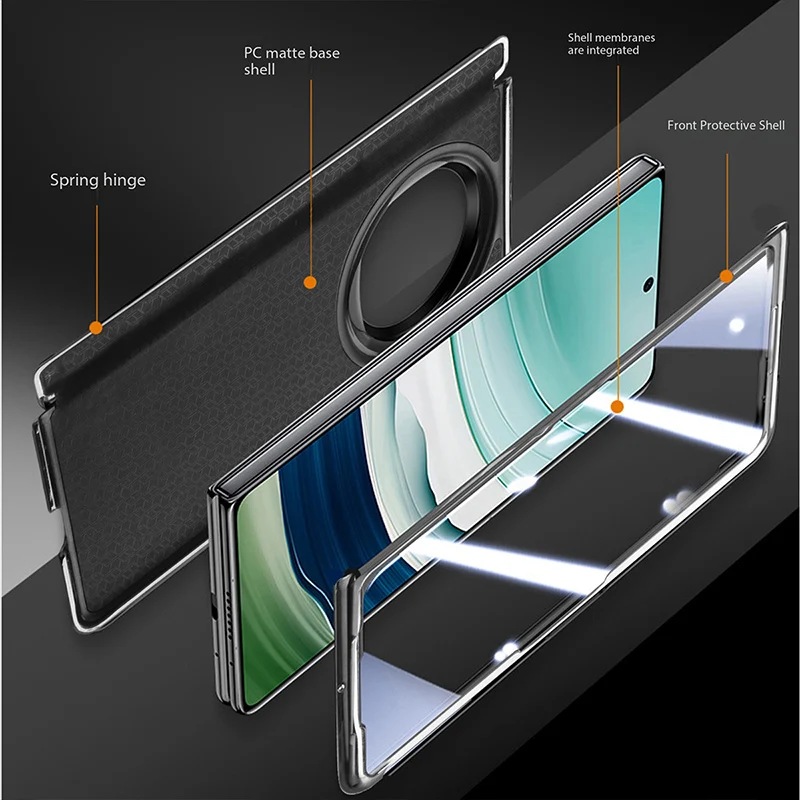 Leather Central Axis Phone Case with Magnetic Wireless Charging and Electroplating Protection