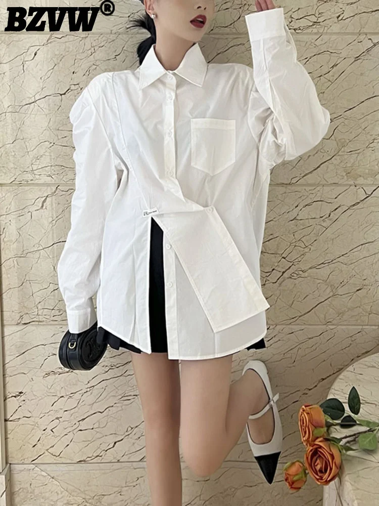 

BZVW Fashion Irregular Shirts And Blouses For Women Split Niche Designer Solid Color Vintage Shirt Female 2023 Tide 25X01639