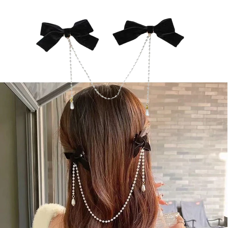 Tassel Elegant Vintage Bow Pearl Chain Hairpins Sweet Hair Decorate Headband Hair Clips For Fashion Hair Accessories