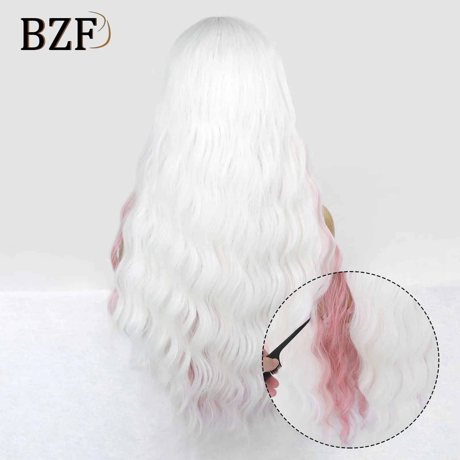 Loose Curly Pink White Colored Lace Front Wigs For Women Cosplay Ocean Wave Wig Loose Deep Wave Curly Synthetic Wig