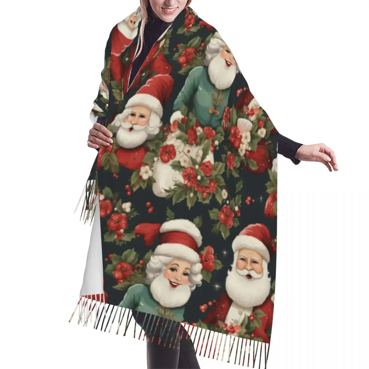 

Printed Santa And Mrs Claus Christmas Holiday Pattern Scarf Women Men Winter Fall Warm Scarves Fashion Versatile Shawls Wraps
