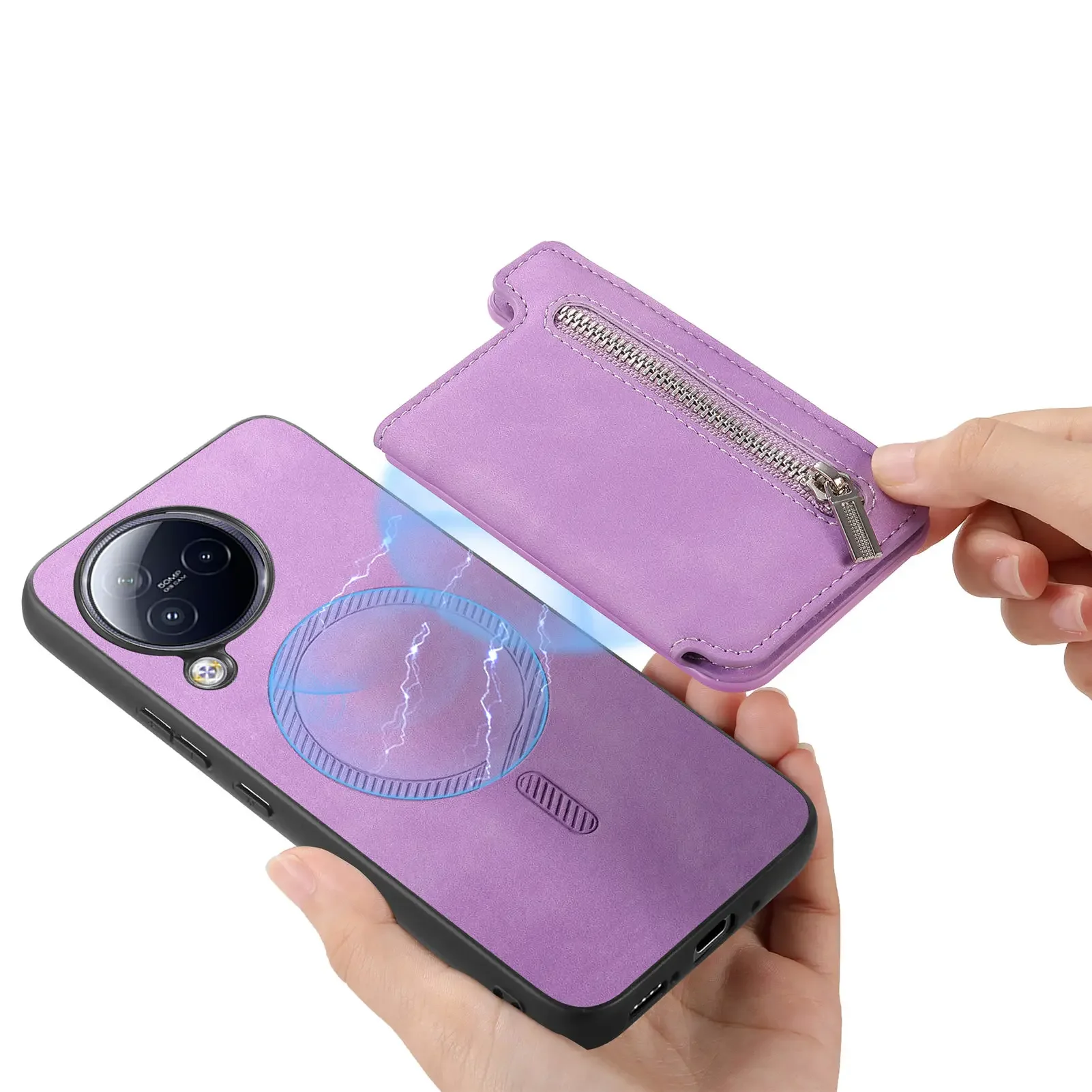2-in-1 Removable Zipper Card Slot Magnetic Leather Wallet Case