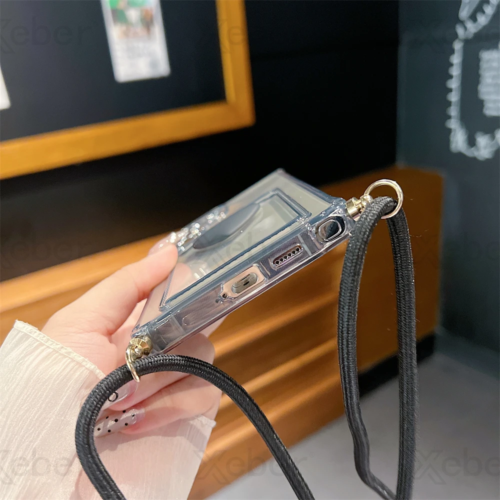 Elegant Crossbody Necklace Strap with Love Heart Card Holder Wallet Case