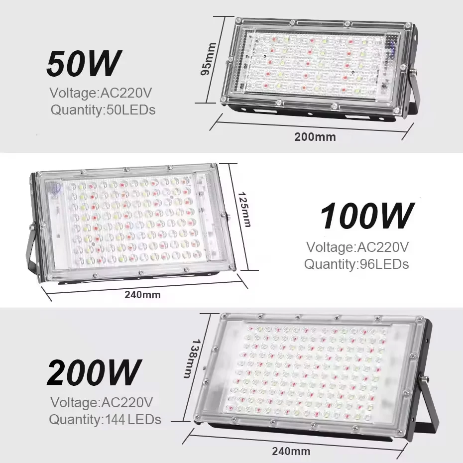 LED Flood Light 100W 200W 300W RGB Outdoor Spotlight IP65 Waterproof With Remote Control EU Plug