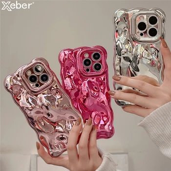 Luxury Plating Wrinkle Wavy Curly Edge Case For iPhone 17 16 15 12 13 14 Pro Max Plus 3D Unevenness Soft Camera Protection Cover 1