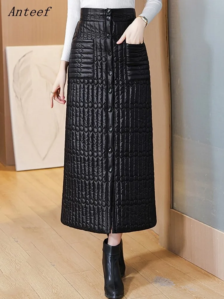 

oversized black down cotton vintage high waist autumn winter casual loose long for woman skirts womens 2023 skirt clothes
