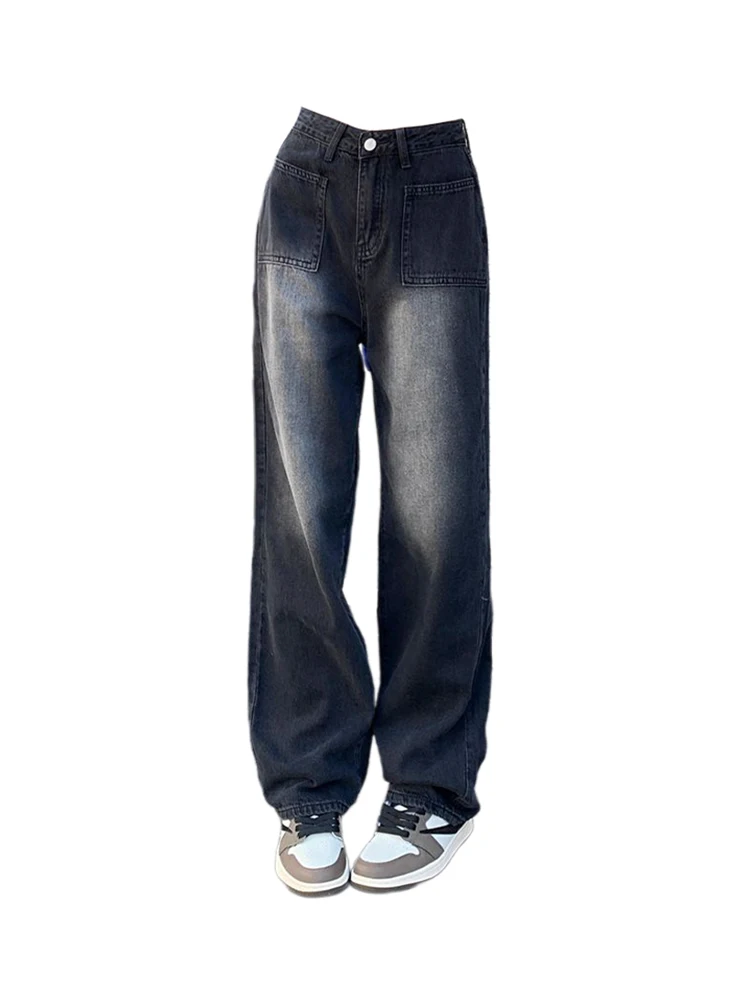 

Women Vintage Low Rise Denim Pants Straight Leg Jeans Long Trousers Harajuku Fashion Pantalones Y2k Japanese Streetwear Grunge