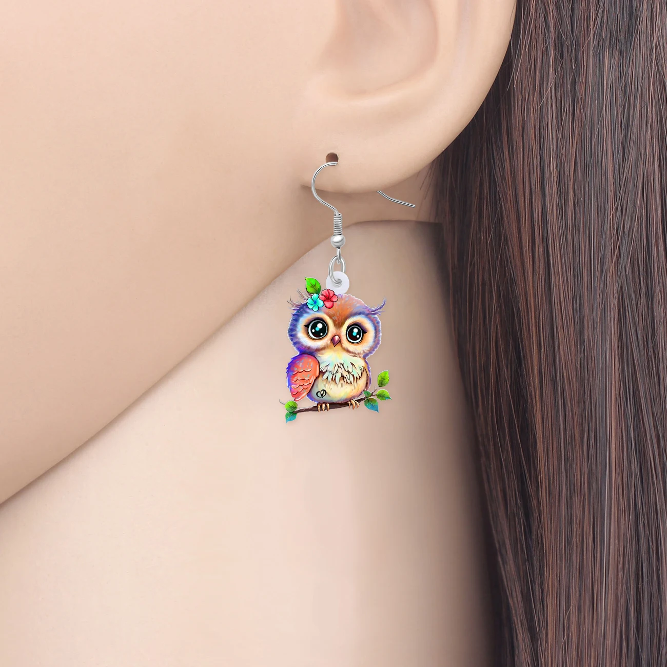 Bonsny Acrylic Colorful Spring Flowers Owl Earrings Sweet Birds Summer Dangle Drop Charms For Women Girls Gifts Fashion Jewelry