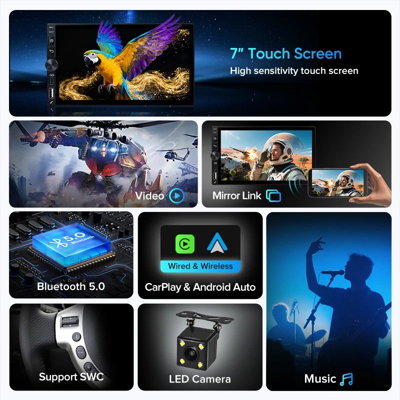 Radio para Auto AINAVI Universal 2 Din, Bluetooth, Carplay Inalámbrico, Android Auto, Pantalla Carplay para Auto, Carplay para Coche, Radio para Auto, Estéreo para Auto, Pantalla para Auto, Sistemas Inteligentes para Auto K60 de 7 Pulgadas 4