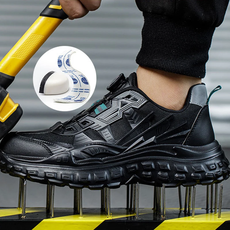 Waliantile Safety Work Shoes For Men Lace Free Industrial Working Boots Steel Toe Puncture Proof Indestructible Safety Sneakers