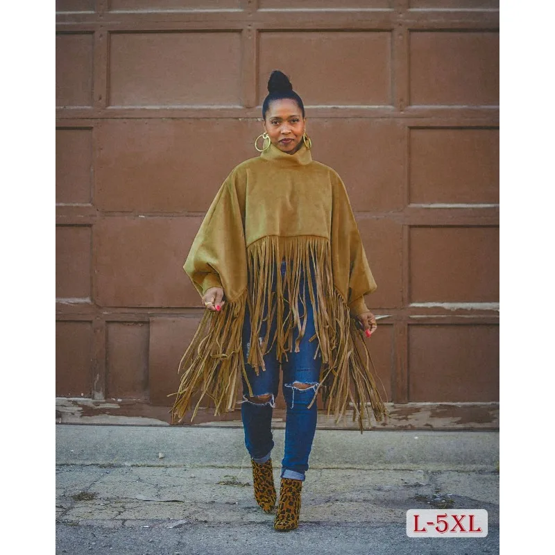 

Oversized Sweater with Tassel for Women, Jumper Tops, Pullover with Lantern Sleeves, Warm and Thick, Plus Size, Female, Winter