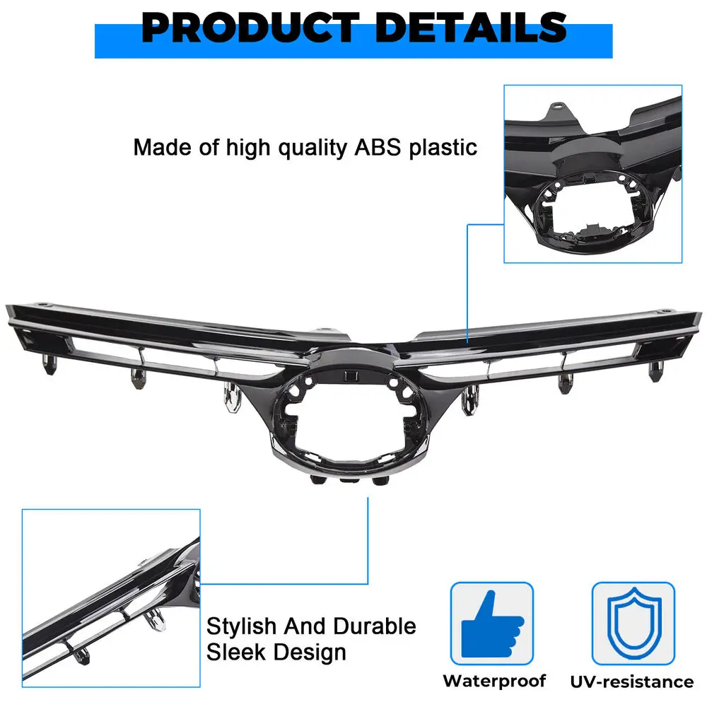 Replacement Front Upper Bumper Grille For 2014-2016 Toyota Corolla LE - ABS Plastic, Direct Fit, Black