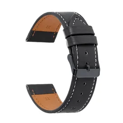 Elegant Leather Watch Strap - Soft, Universal, Fashionable Watchband for Men and Women in Black, Blue, or Brown (BlackWhite - Black)