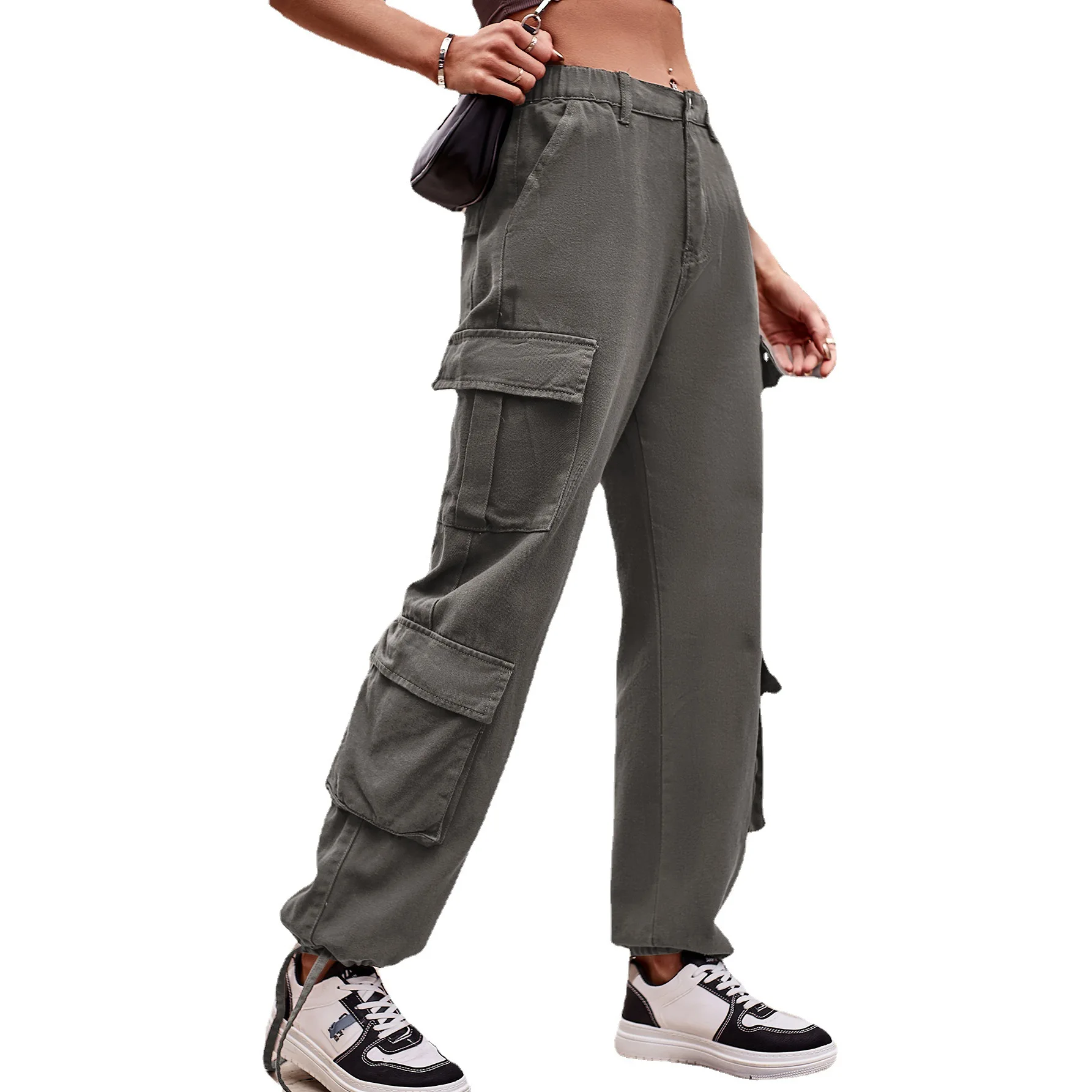

European Style Cargo Woman Pant Zipper Pocket Spring Auutmn Sweatpant Woman Trouser
