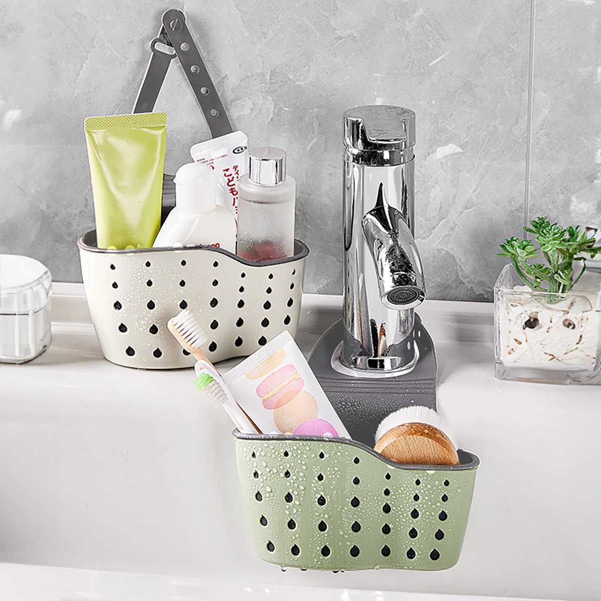 Home Storage Drain Basket Kitchen Sink Hanging Bag Adjustable Soap Sponge Hanging Drain Basket Bag Kitchen Accessories
