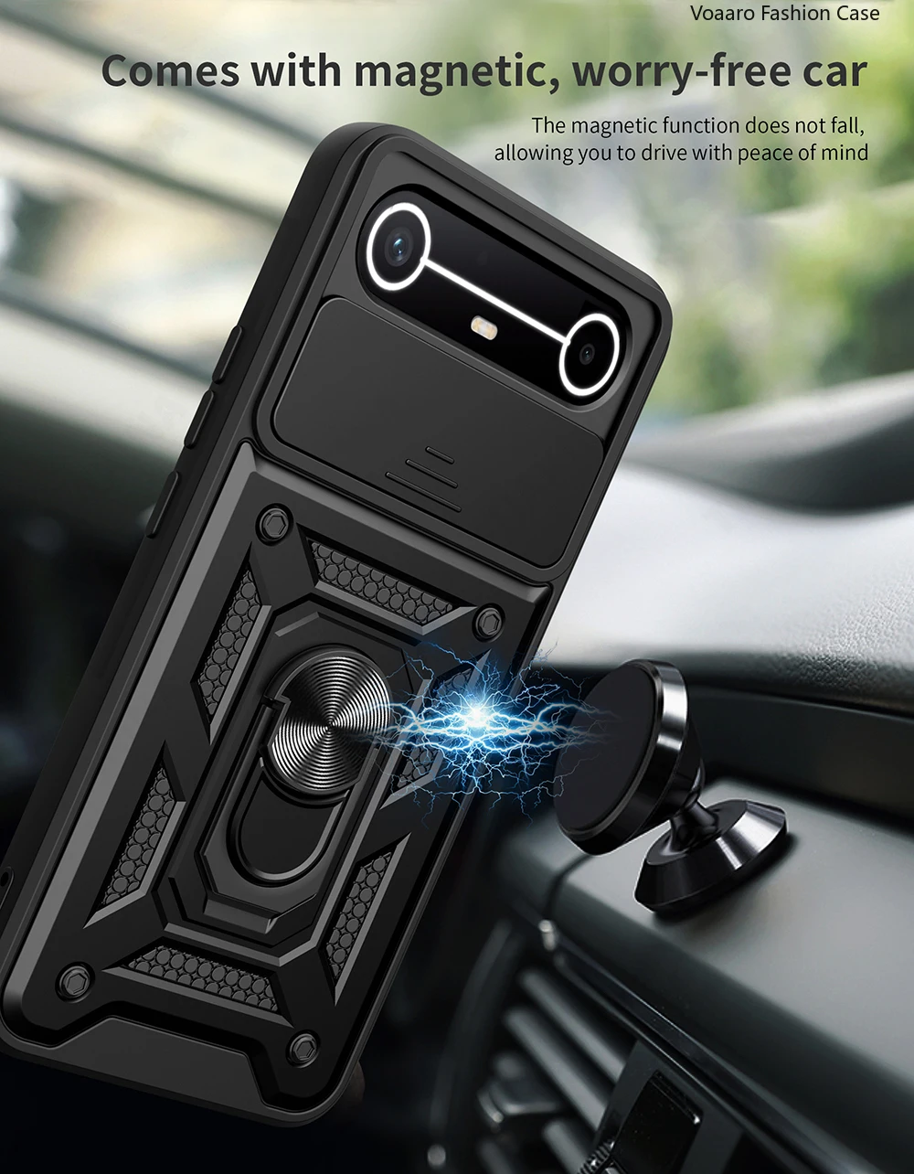 Slide Lens Armor Shockproof Case with Magnetic Ring Stand Holder