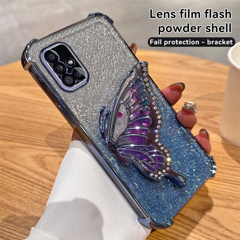 Elegant 3D Butterfly Glitter Phone Holder Bracelet Shockproof Case