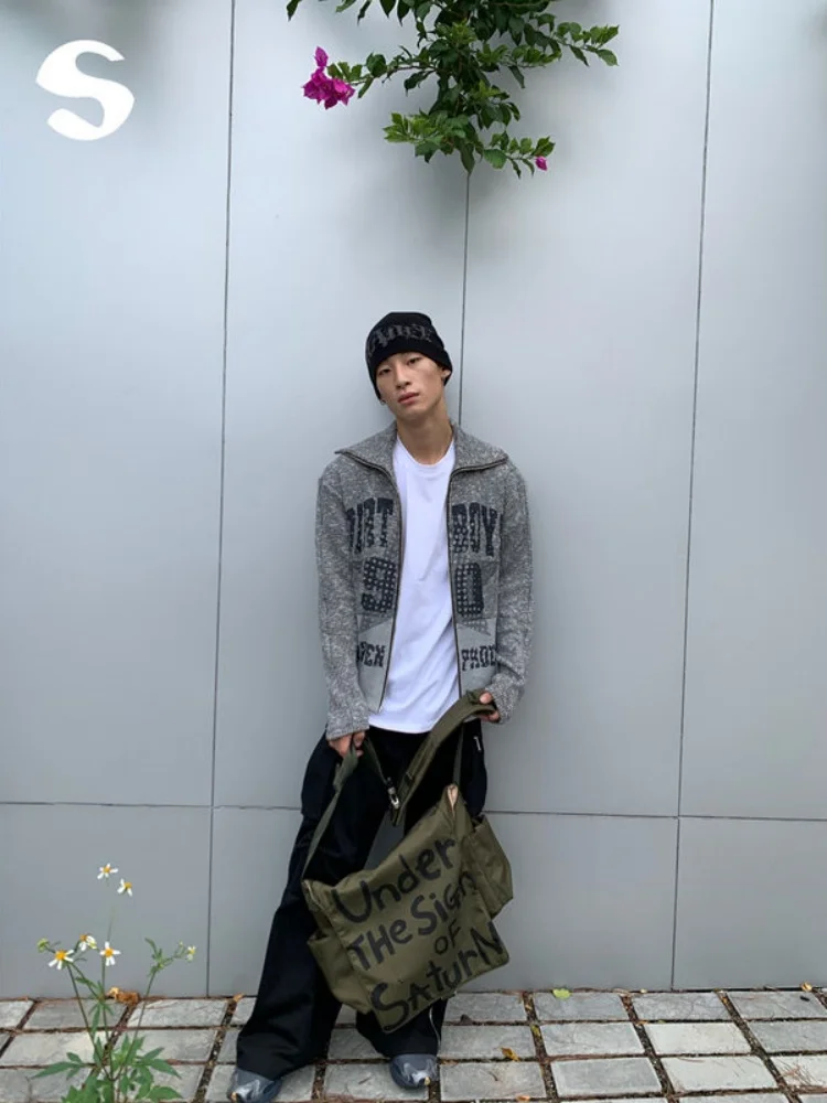 Korean Trendy Letter Print Large Capacity Crossbody Bag Streetwear Casual Unisex Y2k Shoulder Bag