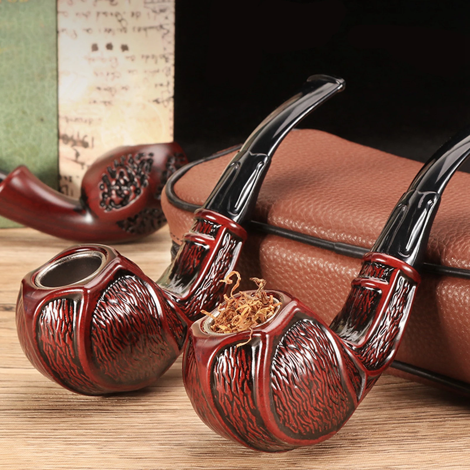 Tobacco Pipe Herb Smoking Pipe Smoking Pipe 1pc Tobacco Pipe Resin Wood Old-fashioned Pipe Pot Men's Gift Filter High-grade Carved