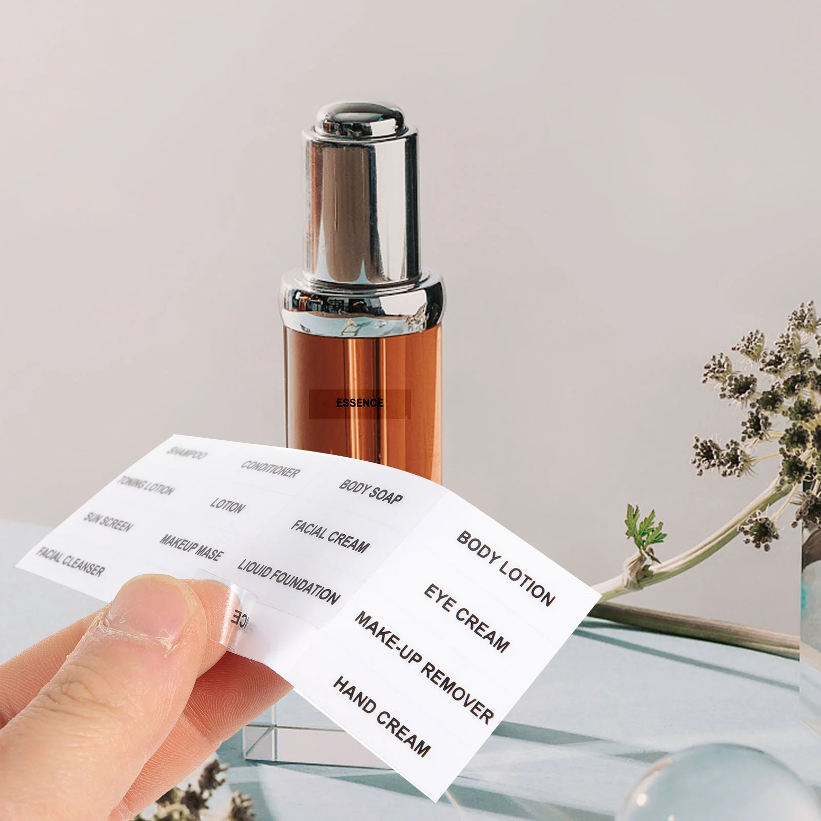 Cosmetic stickers makeup stickers waterproof soap glass bottle 12x4cm cosmetics labels Pvc self-adhesive containers shampoo travel 10 Pcs