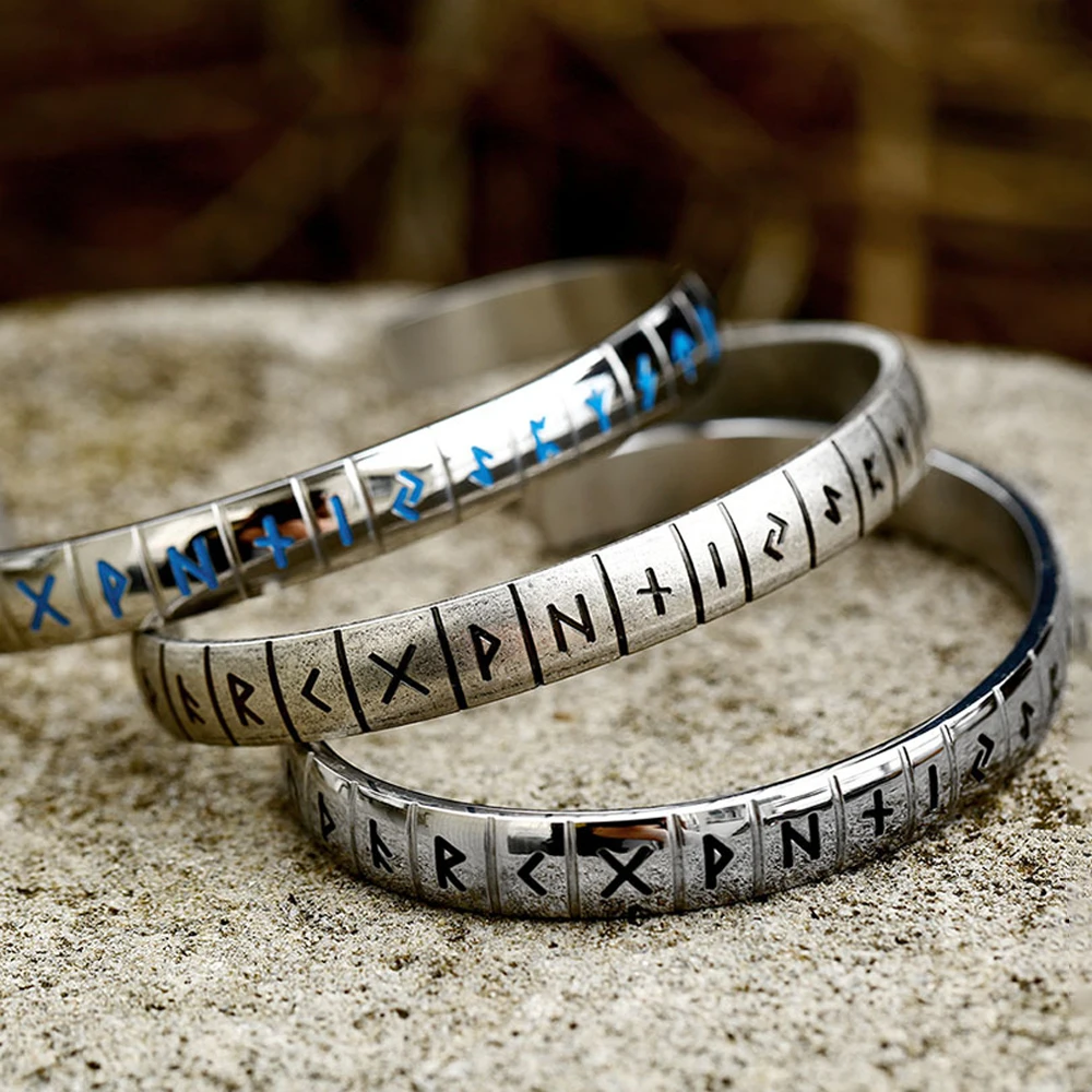High Quality Stainless Steel Viking Rune Bracelets For Men Women Retro Open Bangle Fashion Norse Amulet Jewelry