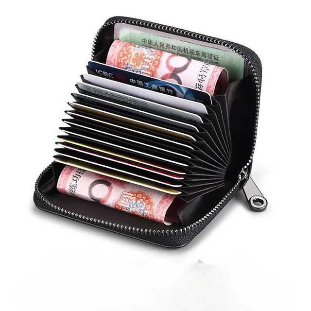 Multi Slot Card Holder Vintage Small Wallet Women Men Business Bank Credit Card Bag Male Coin Pouch Solid Leather Zipper Wallet 5