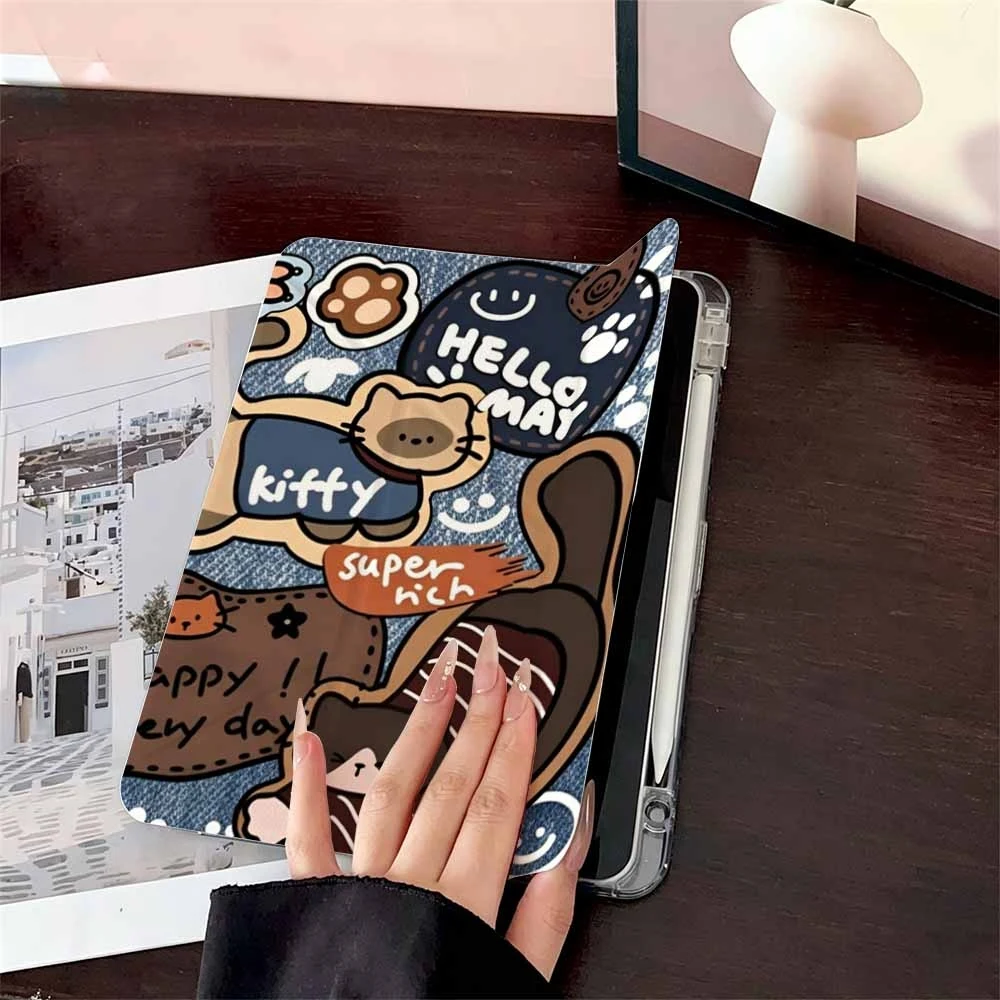 Transparent Protective Tablet Case with Pen Slot - Hello May Cats Design