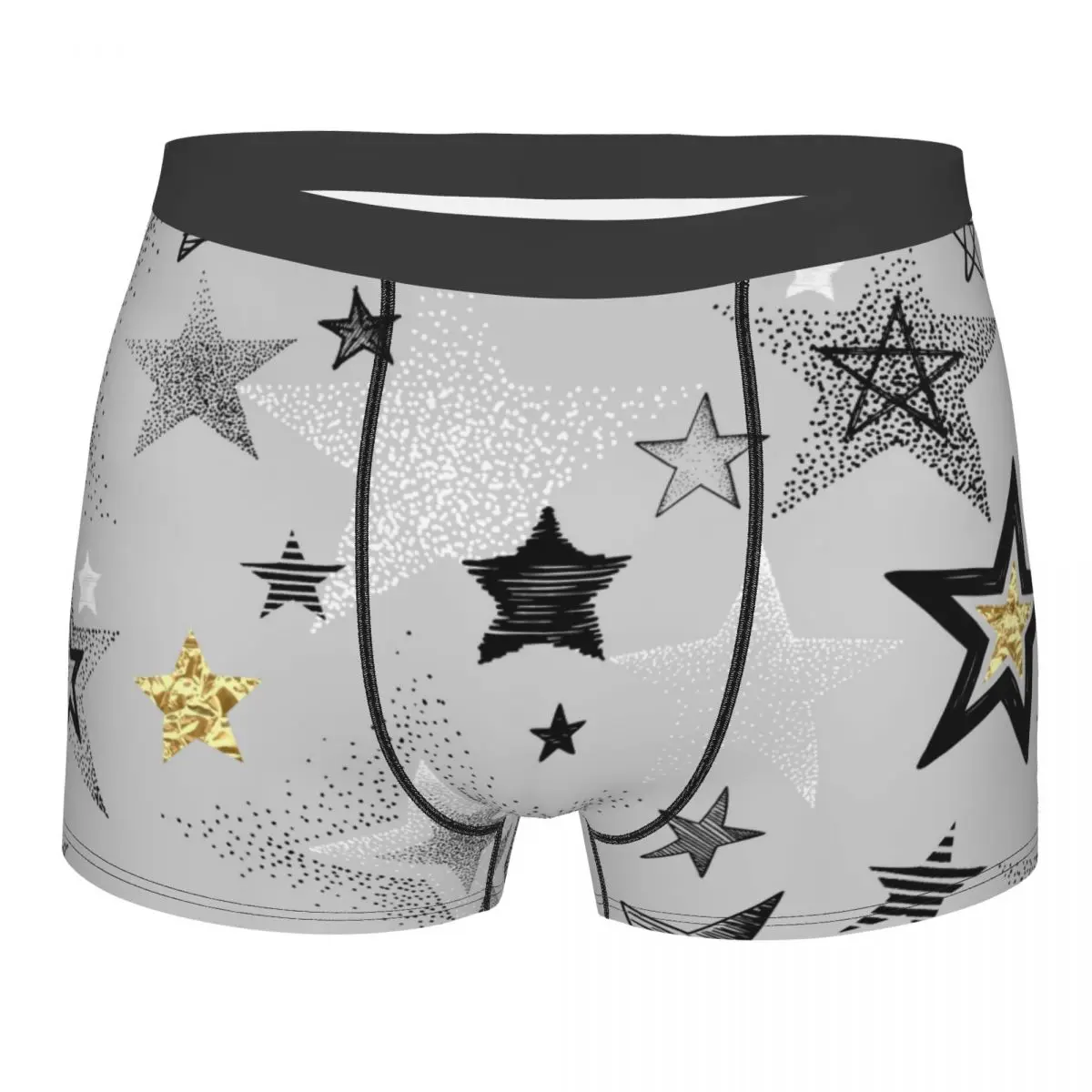 

Мужские трусы, черные, белые и золотые мужские трусы со звездами, Короткие Боксеры, нижнее белье