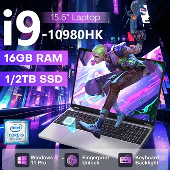 Computadora portátil Windows 11 Pro i9 de 15.6 pulgadas, PC con Intel Core i9 10980HK, 16 GB de RAM, 1 TB SSD, desbloqueo por huella dactilar, teclado retroiluminado. 1