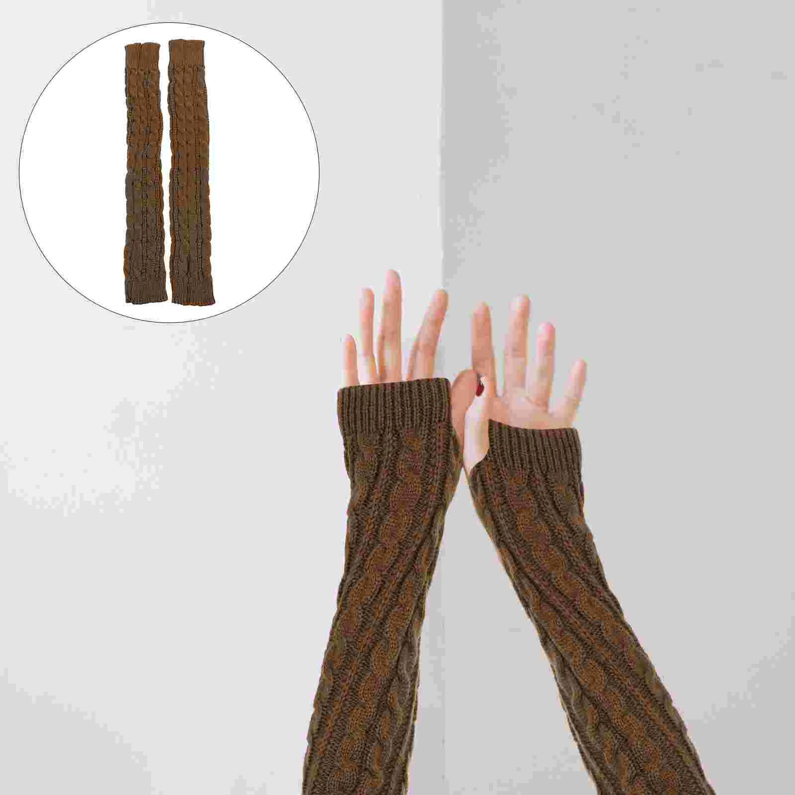 

1 Arm Warmer Winter Fingerless Long Sleeve Mitten Wrist Warmer for Men Khaki