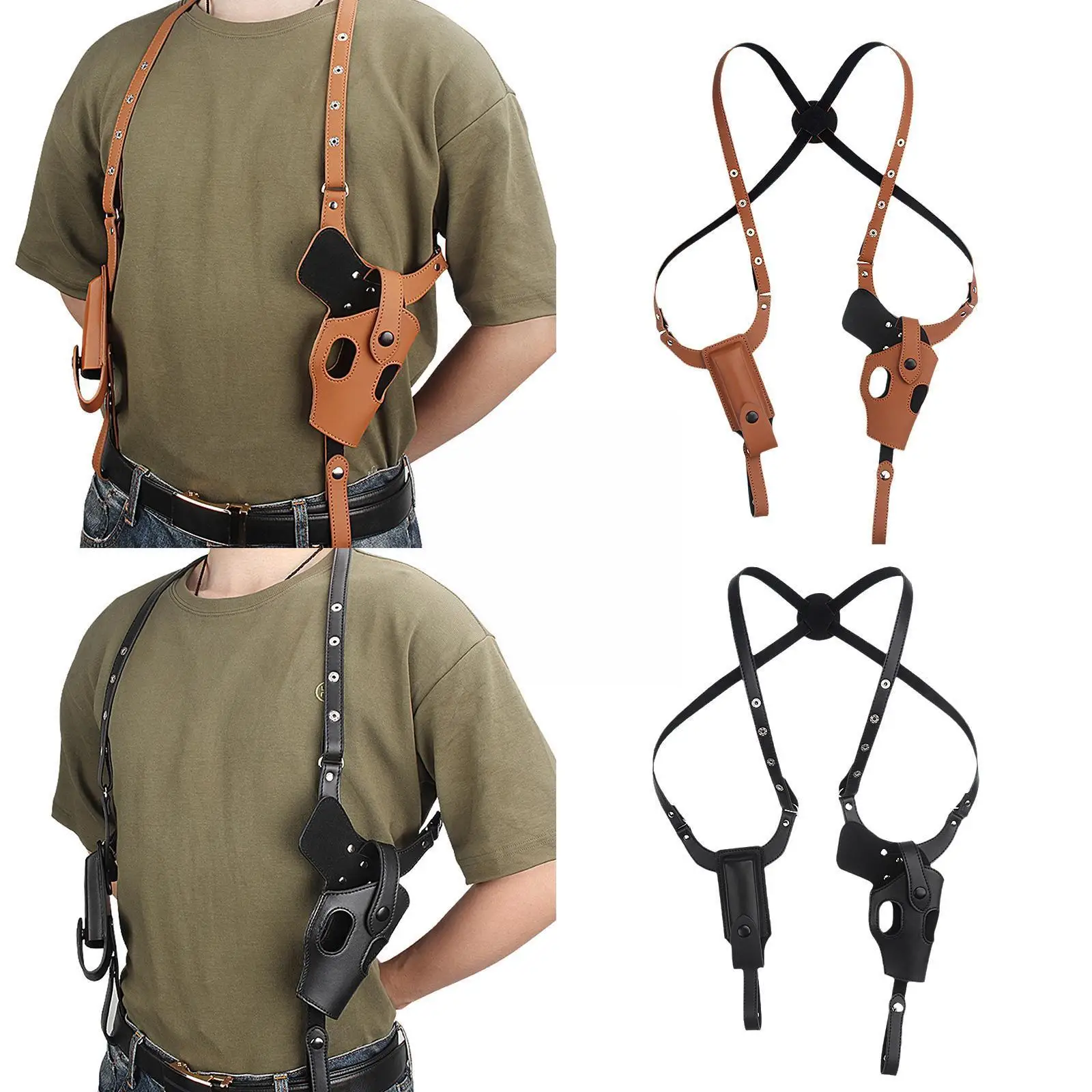Men's Leather Pistol Shoulder Holster Double Pull Adjustable Holster Underarm Universal Invisible Shoulder Carry Bag Vertic U7D1