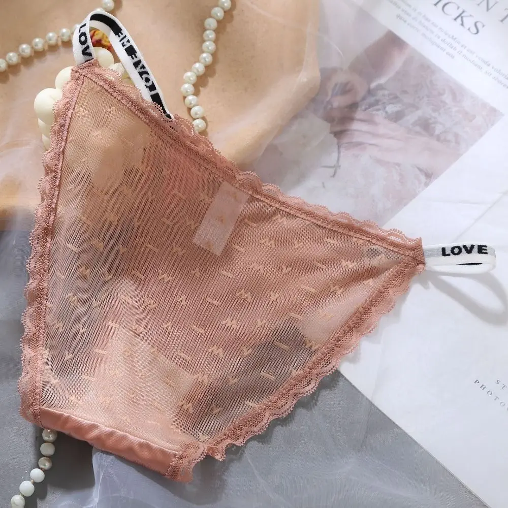 

Cotton Crotch For Girls For Women Letter Strap Nylon Female Lingerie Mesh Brief Seamless Underpants Low Waist Panties