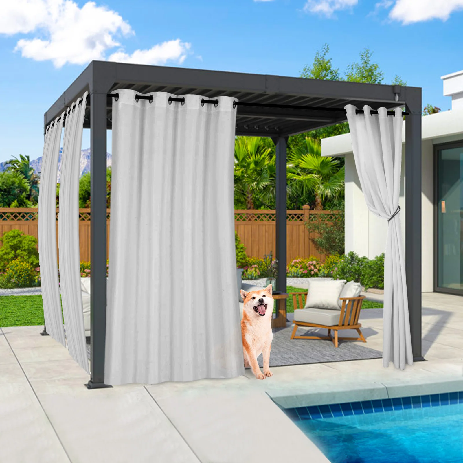 Outdoor Patio Voile Sheer Curtains Waterproof Drapes Rod Pocket Blackout Chiffon Gauze Tulle Curtain Garden for Porch Pergola 2