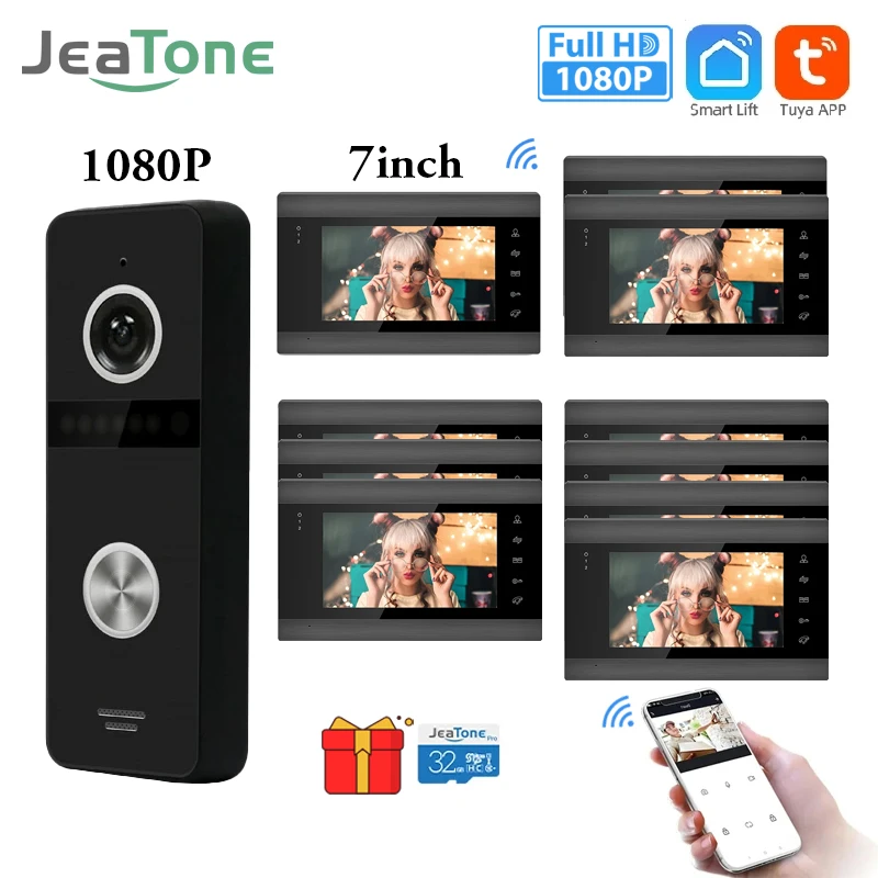 

Jeatone Tuya 1080P 7 Inch Video Intercom doorbell camera wifi Residential Intercom Interphone for Villa Home Office Apartment