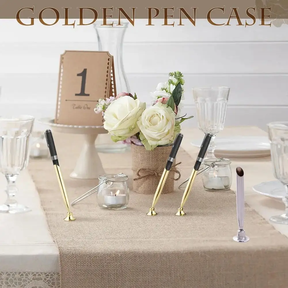 Pen Holder Rotating Gel Pen Holder Metal Stand Fixed Gold/Silver Table Pen Rack Base for Bank Hotel Counter Signature