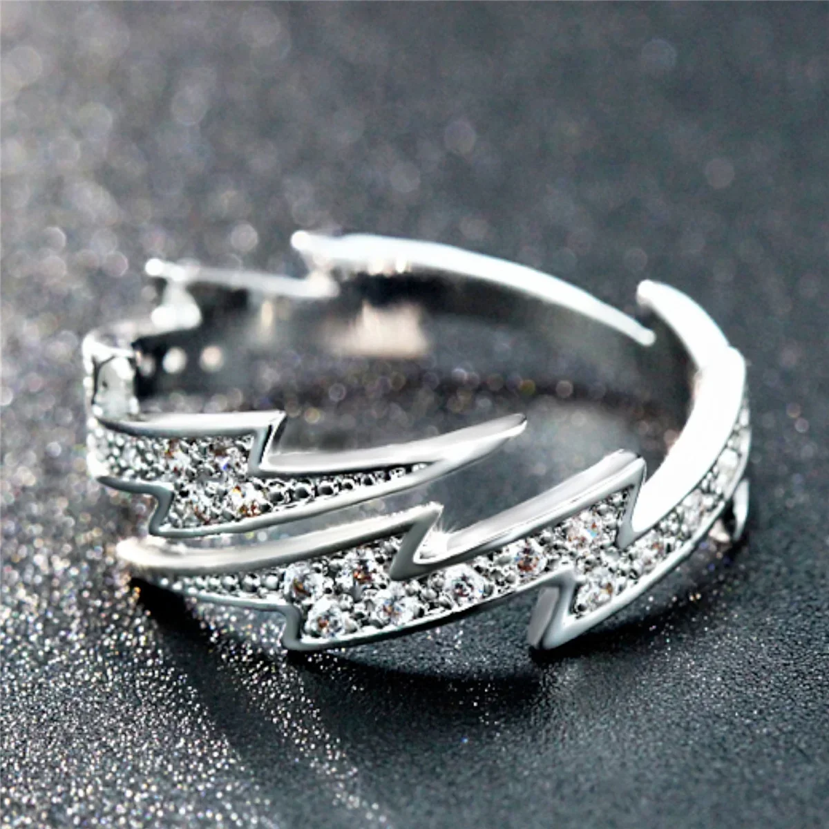 Zircon Rings Fashion Rings Punk Rings Men Silver Color Lightning Open Adjustable