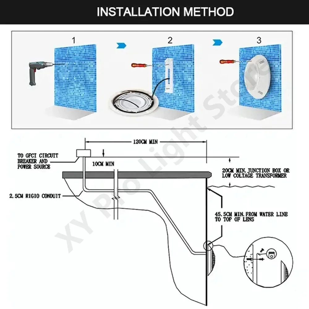 18W RGB LED 수중 스포트라이트 12W 리모컨 포함 IP68 AC12V 45W 25W 35W 방수 야외 정원 연못 수영장용