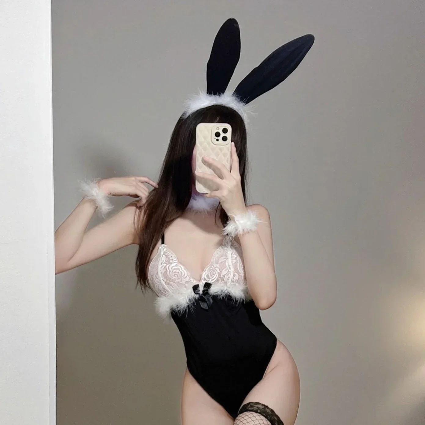 Bunny Girl Woman Cosplay Halloween Maid Suit Lace Transparent Sexy Bodysuit Women's Underwear Bunny Girl Set Role Play Costume