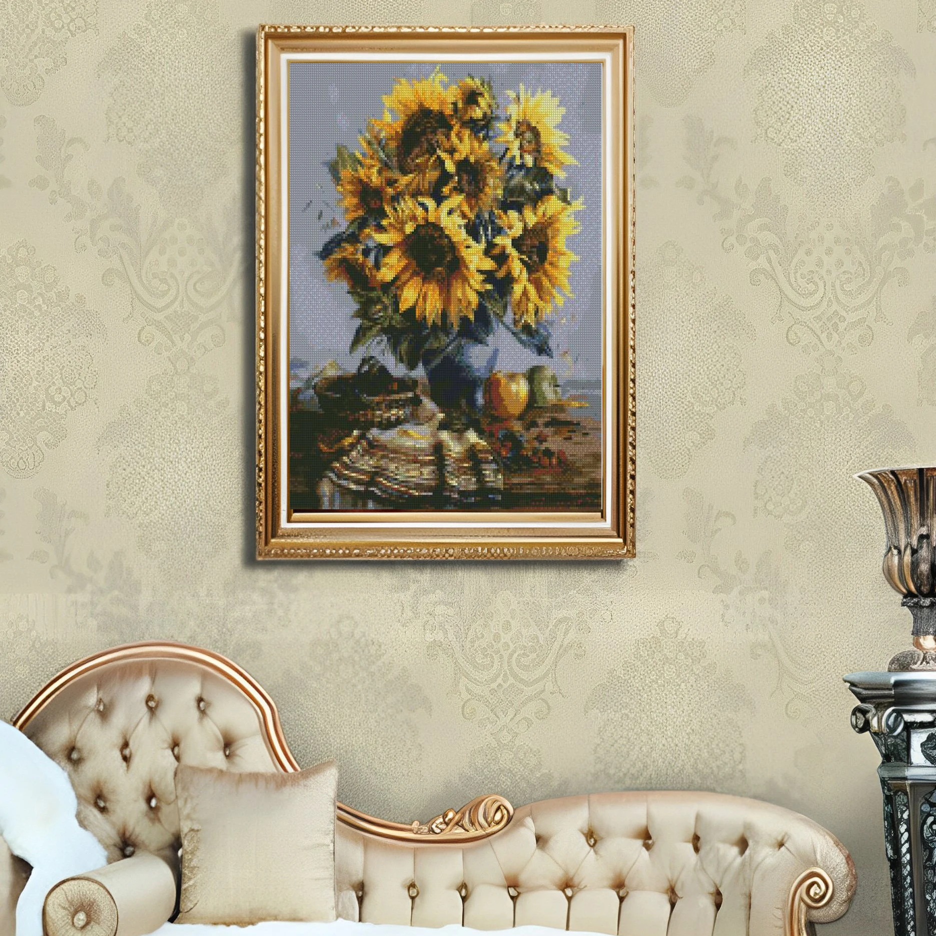 Cross Stitch Embroidery Kits Sunflower Scenery Cotton Thread Painting DIY Needlework Set Counted Printed on Canvas 11CT