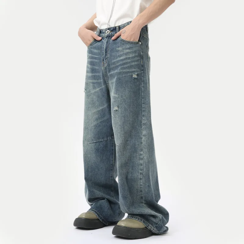 IEFB American Style Men's Denim Pants Washing Fashion Loose Men's Straight Trousers Casual Wide Leg Jeans New Summer 2024 9C6303 4