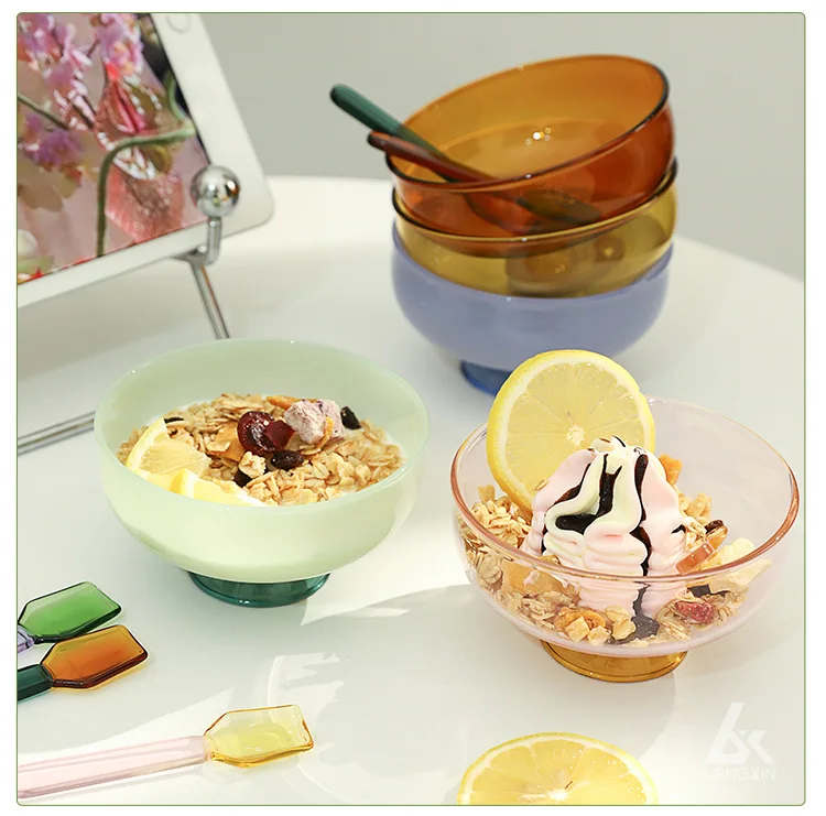 Icecream Glass Bowl Spoon Suit Dessert Salad  Yoghurt Bowl Tableware Soup Bowl Heat Resistant GlassMicrowave Oven Bakware