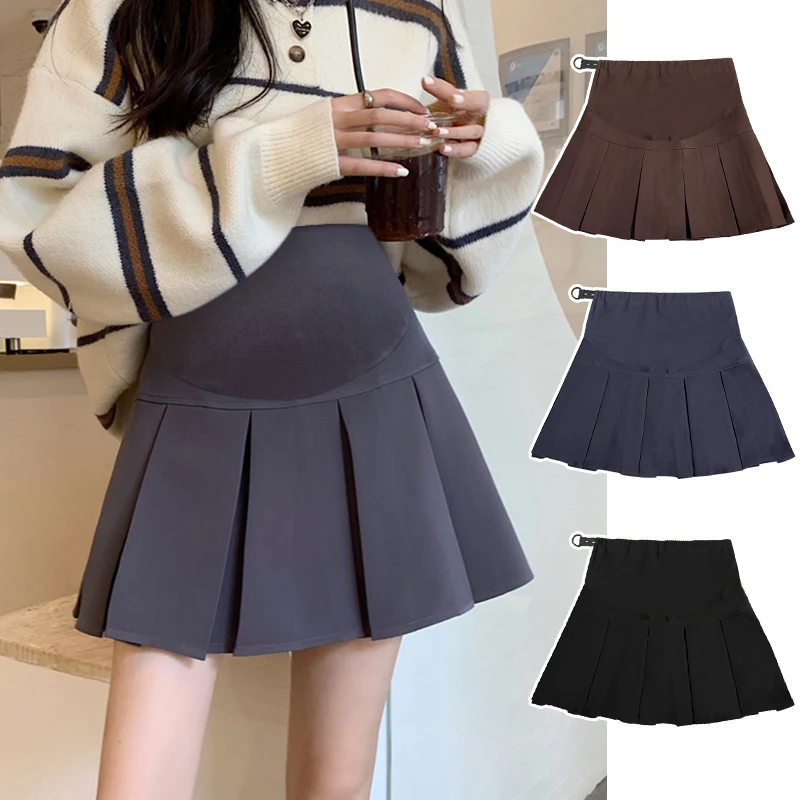 1030# Autumn Winter Woolen Maternity Skirts Pleated A Line Elastic Waist Belly Clothes for Pregnant Women Hot Pregnancy Shorts