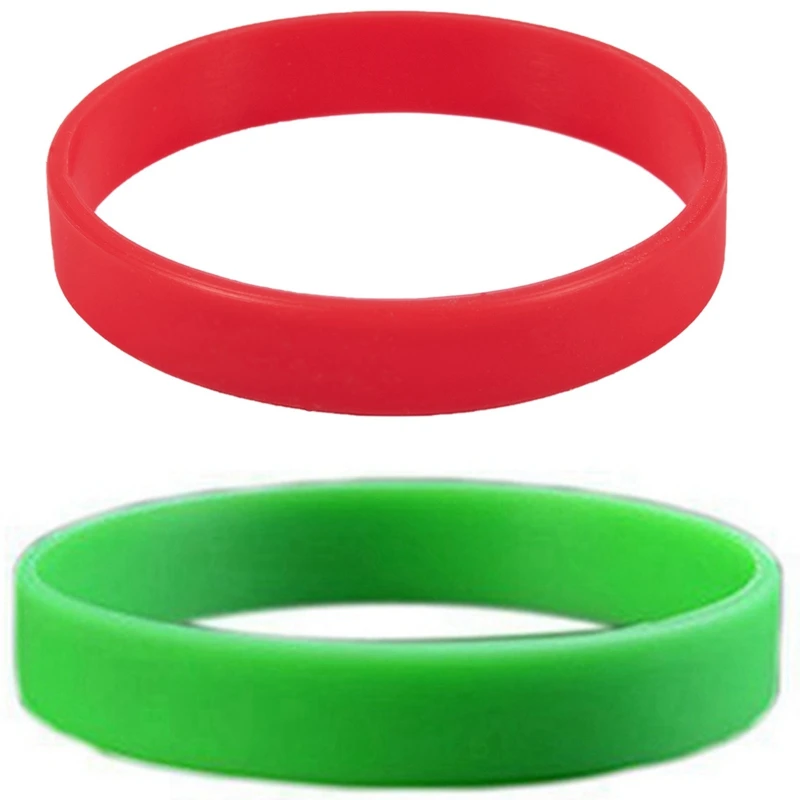 

2Pcs Fashion Silicone Rubber Elasticity Wristband Wrist Band Cuff Bracelet Bangle - Red & Green