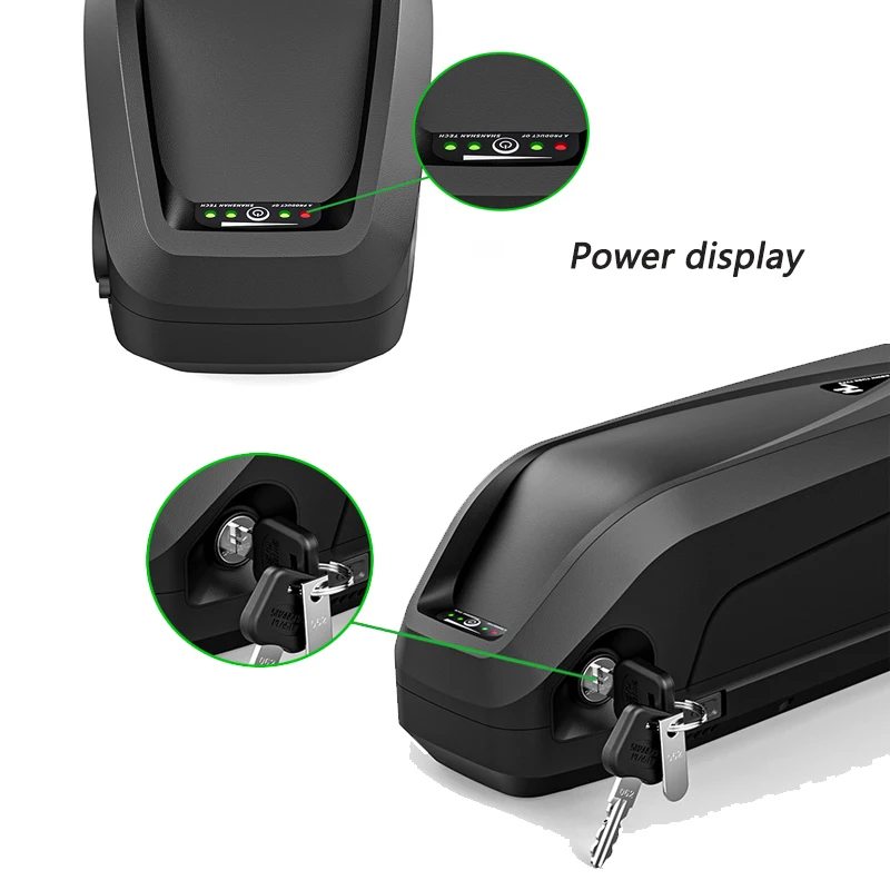 aimjin Hailong DP-9 48V 52V 36V downtube lithium ebike battery with USB port  Hailong DP-9 ebike battery mounted on bicycle downtube with key lock system